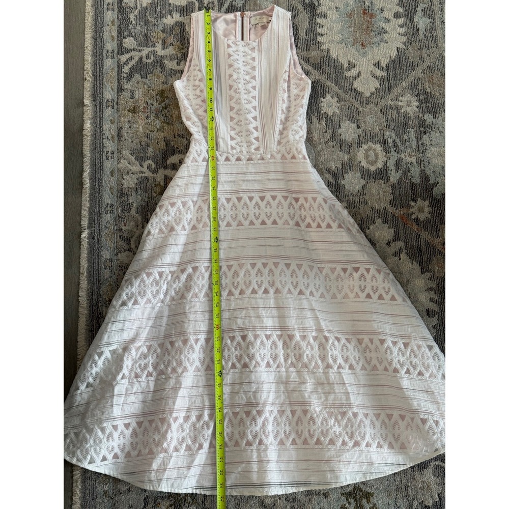 Ted‎ Baker Reinaa White Lace Midi Dress Pink Rose Gold Zip Size 0 WS7W GD3P - Picture 9 of 10
